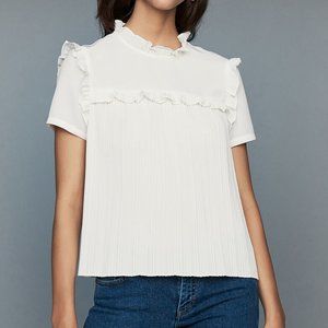 MAJE Lamou Pleated Blouse With Ruffles | Tie in Back ~ EUC Like New